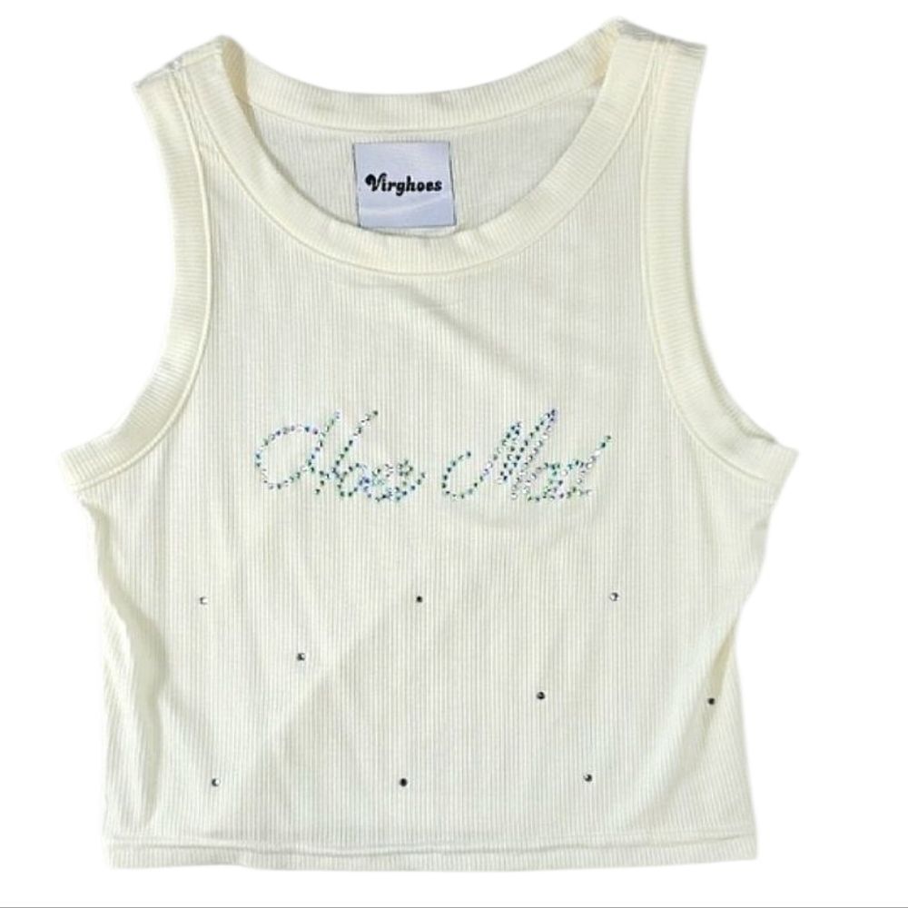 Virghoes Ivory Blingy Crop Tank Top Size Small